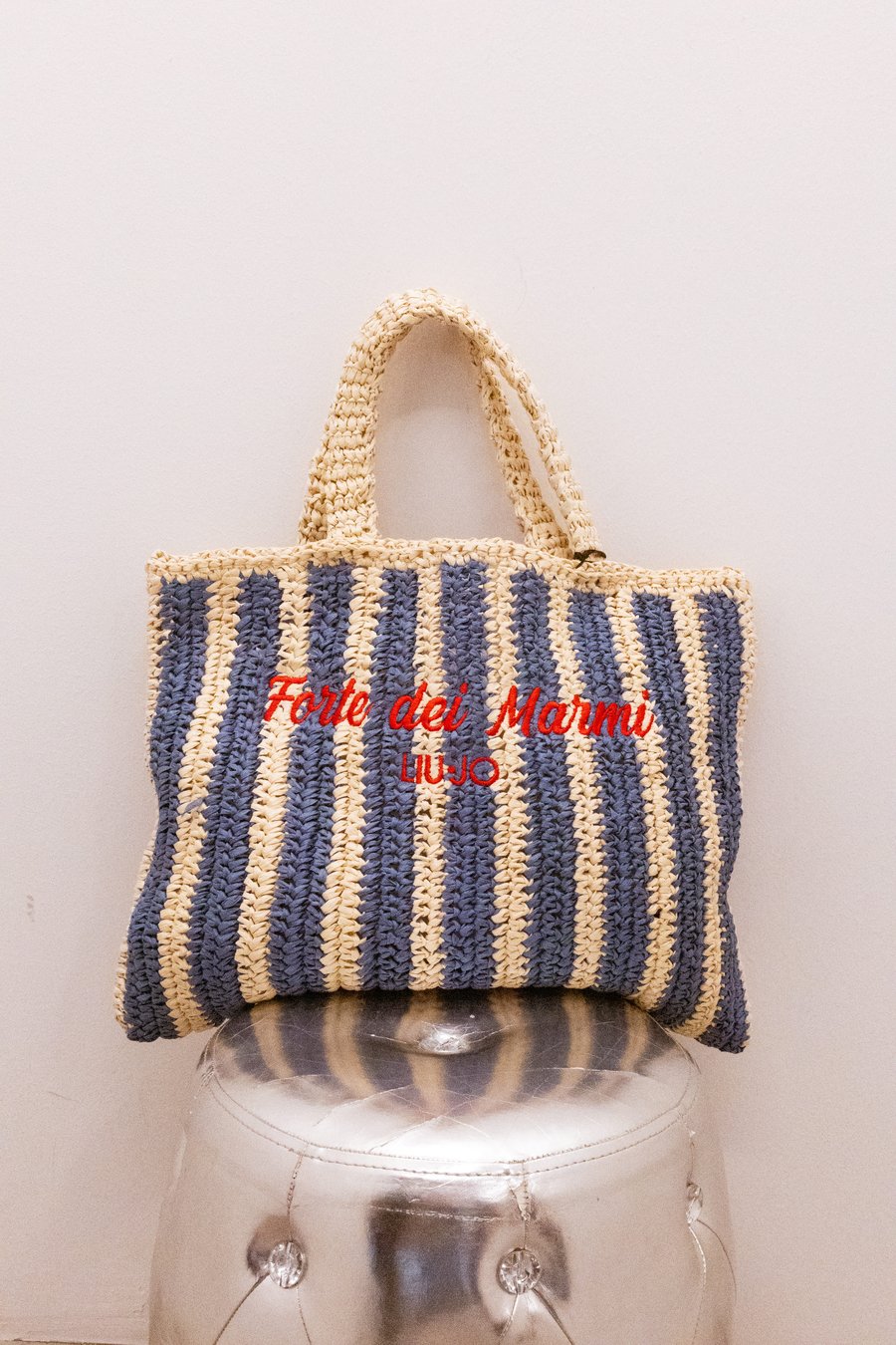 Liu Jo Borsa Forte dei Marmi crochet righe blu