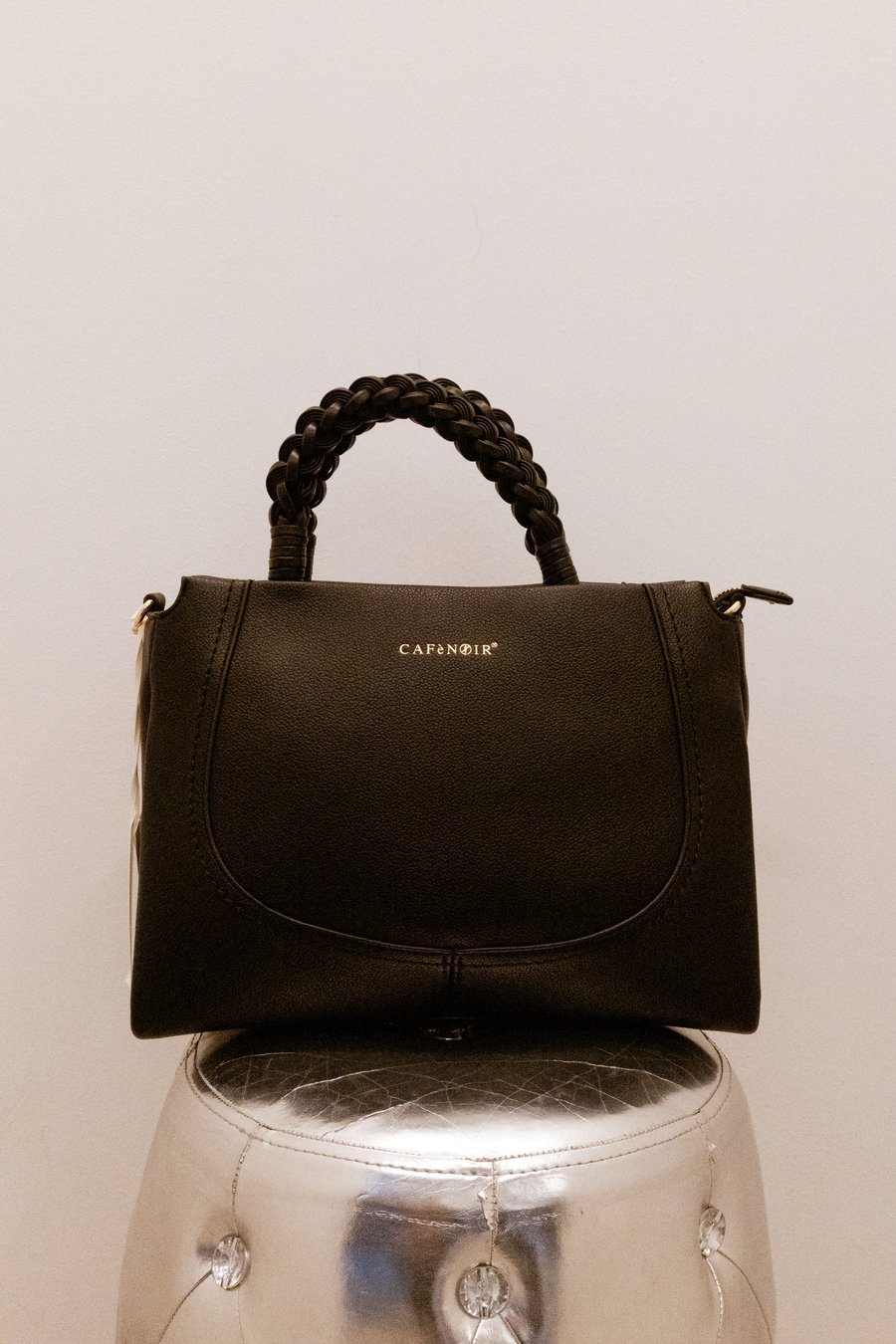 CAFèNOIR borsa nera con manico intrecciato
