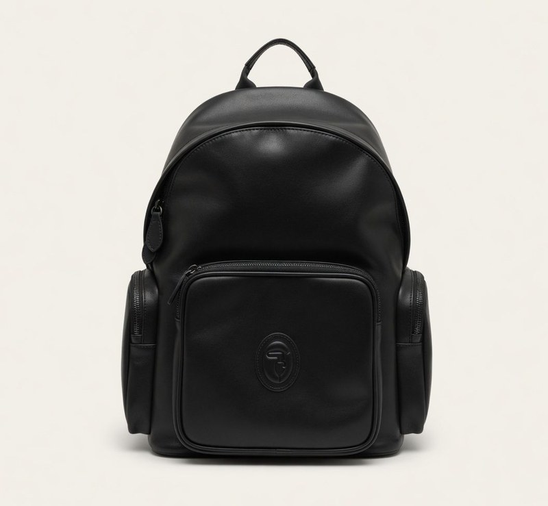 Zaino pelle nera con logo